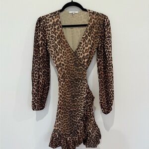 Ganni Brown Leopard Long Sleeve Dress